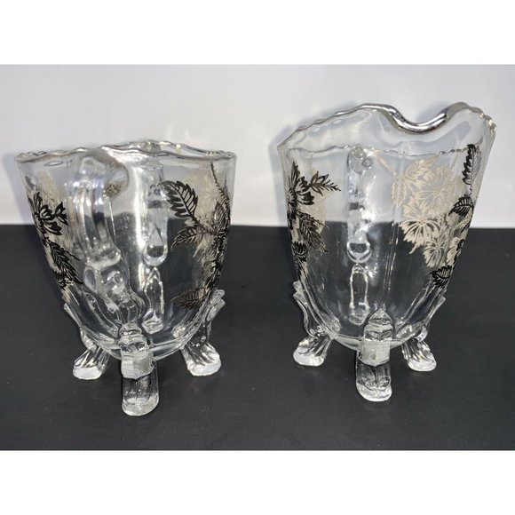 VIKING GLASS #42  Four Toed Open Sugar & Creamer SILVER CITY Springtime Overlay - Picture 2 of 10